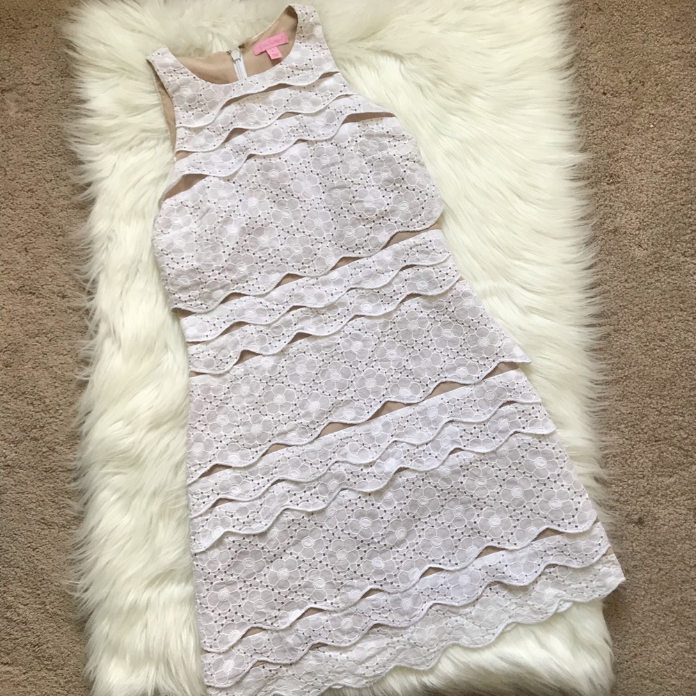 Lilly Pulitzer White Lace w/ Tan Straight Dress